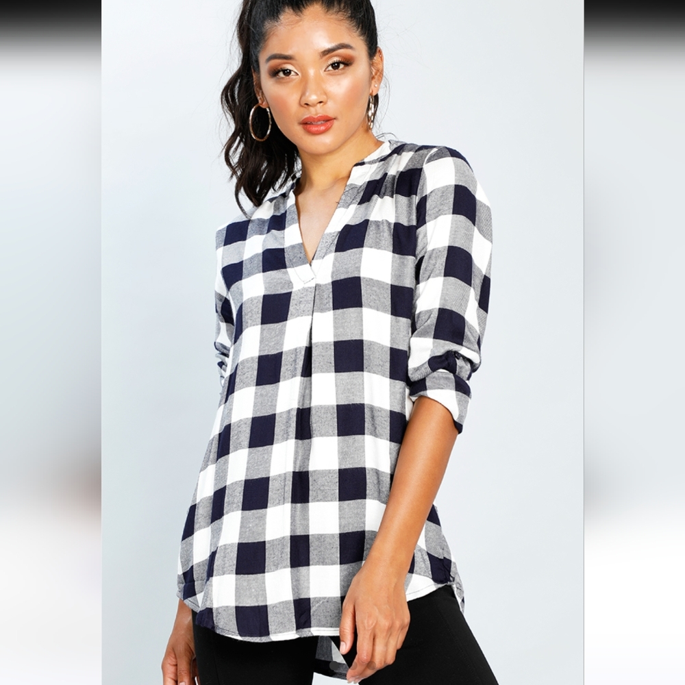 Zanzea black and white plaid flannel tunic size 16
